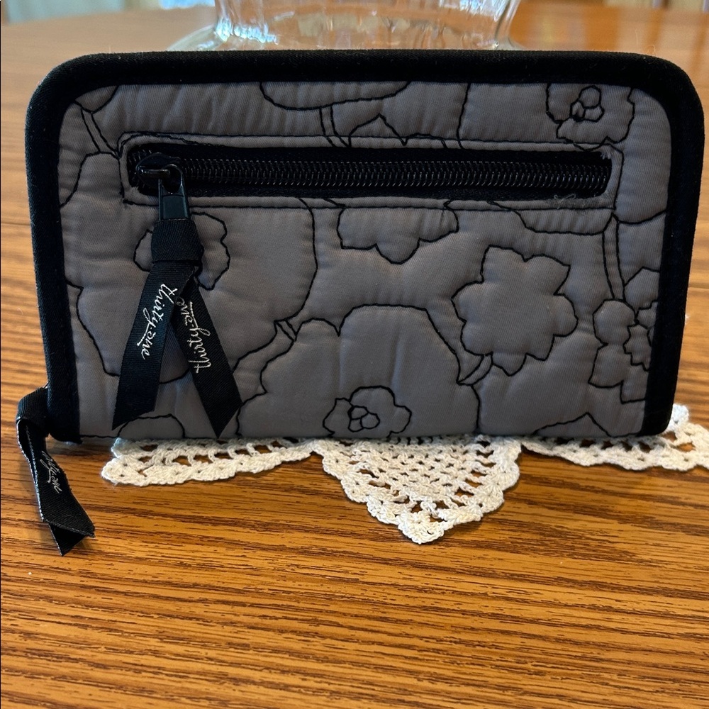 Thirty-One Black Quilted Floral Wallet
